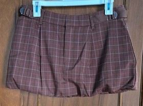 Free People Saturn Bubble Mini Skirt Brown Plaid Pattern Size 8