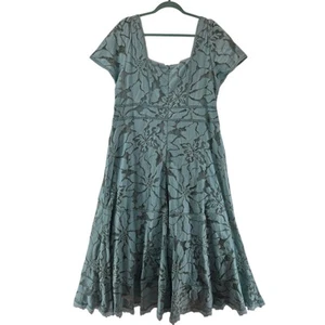 Athropologie Slim Lace Maxi Dress Size 16 W Plus Blue NEW Ruffled Hem Bridesmaid - Picture 1 of 11