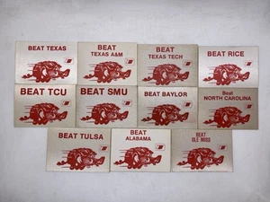 Lot 11x Vintage Arkansas Razorback Beat Peel Back Fabric Sticker SWC Texas SMU - Picture 1 of 11
