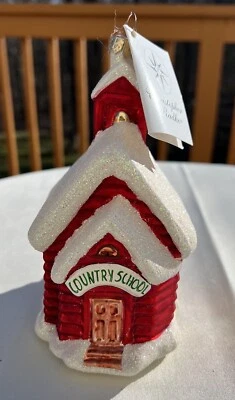 Vintage Christopher RADKO Snowy Country School Christmas Ornament &Tag,  No Box - Image 1 of 4