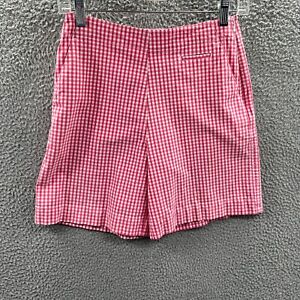 Talbots Womens Shorts 4 Pink White Gingham Mid Rise Side Zip Pockets Stretch