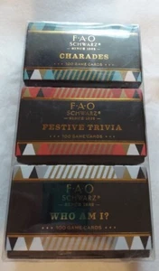 FAO Schwarz Card Games Party 3 Pack NIB Trivia, Charades, Who am I? All 3 Sealed - Foto 1 di 2
