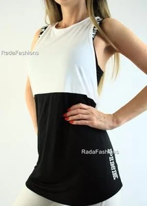 Victoria's Secret PINK Gym Muscle Ultimate Colorblock Jersey Tank Black White - Picture 1 of 2