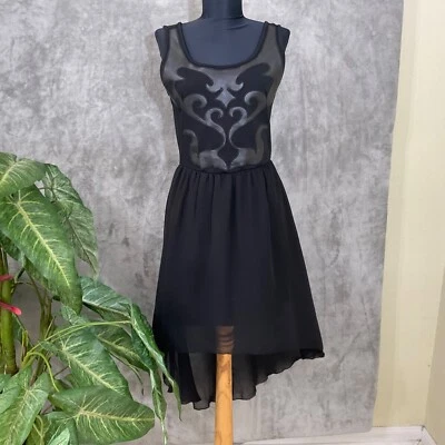 Vestido Y2K negro imitación cuero inserciones alto bajo M caprichoso gótico hada grunge bruja Foto 1 de 4