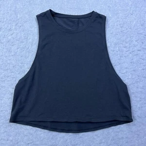 Lululemon Cut Back Crop Tank Women's 4* Black Pima Cotton Keyhole Top W1CBCS - Picture 1 of 5