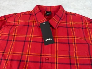 Oakley Camicia Uomo Media Rossa Plaid Pacifico Bottoni Casual Relaxed - Foto 1 di 10