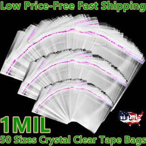100 Clear Reclosable Tape Bags Opp Small Plastic Wrap Gifts Party Supply Cards