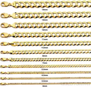 "Collar cubano de bordillo liso en oro amarillo de 14 quilates 6 mm disponible 22", 24" - Imagen 1 de 4