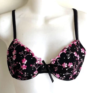Sexy Little Things Black Floral Embellished Bra 34B - Picture 1 of 9