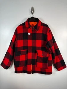 Vtg Woolrich Men Full Zip Reversible Buffalo Plaid Hunting Jacket Red Sz L 24x30 - Picture 1 of 12