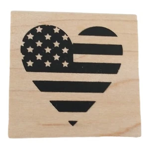 Sello de goma montado en madera corazón bandera americana patriótico de Estados Unidos manualidades álbum de recortes - Imagen 1 de 3