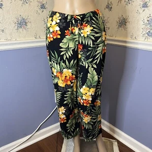 White Stag Black Tropical Floral Hawaiian Print Casual Pants, Size S - Picture 1 of 11