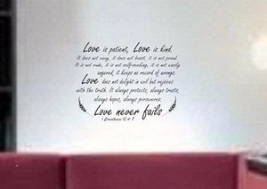 1 Corintios 13:4-8 VERSÍCULO DE LA BIBLIA Cita "El amor es paciente" Calcomanía de vinilo arte de pared - Imagen 1 de 11