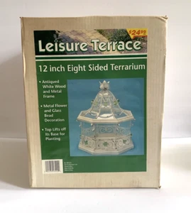 Terrazza per il tempo libero vintage 12"" terrario 8 lati fioriera in legno bianco antico e metallo - Foto 1 di 7
