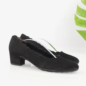 Gabor Womens Gigi Pump Size 10 Scalloped Black Suede Comfy Dress Shoe Elegant - Picture 1 of 13