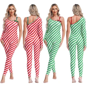 Damen Zuckerstange Overall seitlicher Reißverschluss Body sexy Weihnachtskostüme figurbetont - Bild 1 von 36