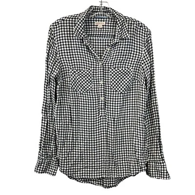 Merona Women’s Long Sleeve Pullover Collared Top Navy/White Check M Pockets - Image 1 of 4