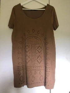"SPORTSGIRL" TAN FAUX SUEDE/LAZER CUT OUT MINI DRESS/OVERSIZE TOP/VGC/SIZE M - Picture 1 of 12