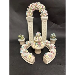 Victorian Trading Company Miniature Fairy Garden Set Flowers Arch Fountain - Picture 1 of 8