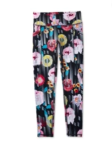 Girls XL 14-16 Black Leggings Athletic BLACK flowers Stretchy Floral NWT  - Picture 1 of 3