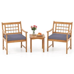 3 PCS Acacia Wood Patio Bistro Set Outdoor Chairs with Coffee Table for Porch - Picture 1 of 10