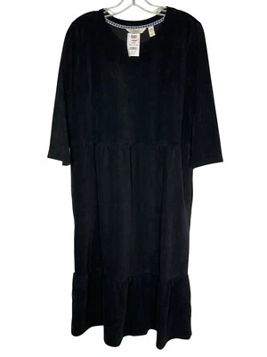 Denim & Co. Dress Heritage Velour-Knit Midi A624164 Black Petite Medium - Image 1 of 4