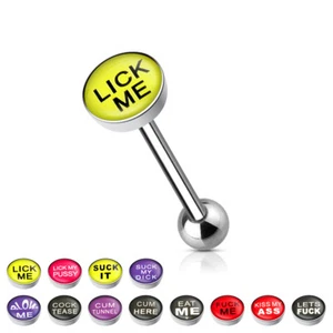 Clear Epoxy Covered Bad Word Inlaid 316L Surgical Steel Barbell / Tongue Ring - Picture 1 of 2