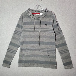 DC Shoes Boys Sweatshirt M Gray Striped Hoodie Logo Pockets Skate Streetwear - Picture 1 of 8