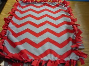 Handmade anti-pill fleece tie blanket of red/gray chevron for a small pet