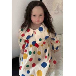 Bambola neonato 30" rifinita bambina capelli lunghi ricci fatta a mano regalo natale - Foto 1 di 4