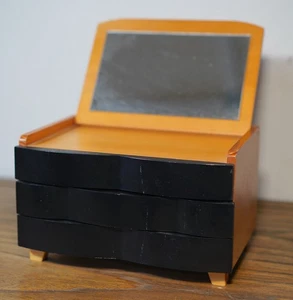 Wooden Jewelry Box MCM Miniature Dresser Mirror Drawer Mid Century Modern Design - Picture 1 of 14