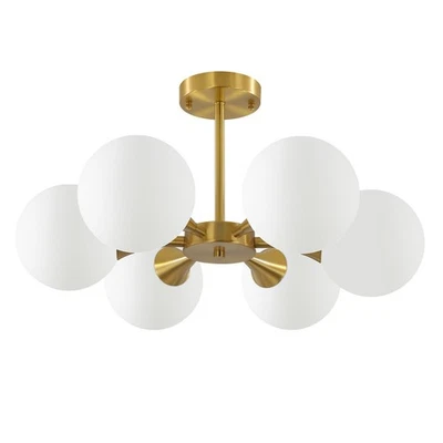 Lighting Brushed Gold Sputnik Flush Mount Ceiling Light Mid Century Modern Ov... - Image 1 of 4
