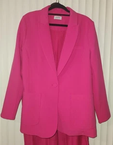 SUSSAN SUIT Set Sz 12 Loose Fit - Womens Hot Bright Pink Blazer Jacket & Pants - Picture 1 of 10