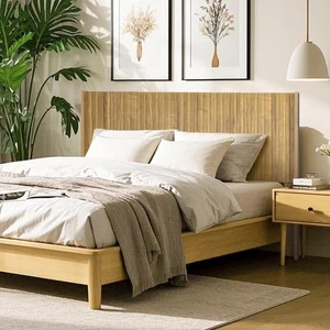 Queen Size Wall-Mounted Headboard,Modern Wood Panel Vertical Grain Design Secure - Picture 1 of 9