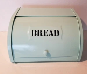 Metal Bread Box Farmhouse Style Light Mint- Blue Color Enamel - Picture 1 of 7