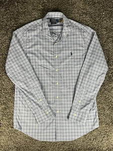 Polo Ralph Lauren Shirt Mens Med Blue Plaid Check Performance Button Up Classic - Picture 1 of 9