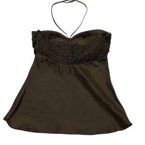 Arden B Y2K Tank Top Womens M Brown Silk Babydoll Cami Smocked Fairy Whimsigoth - Picture 1 of 8
