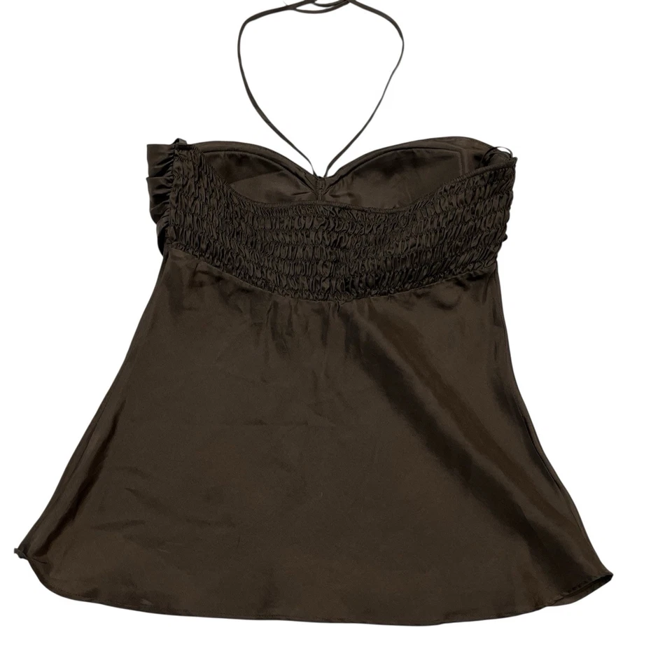 Arden B Y2K Tank Top Womens M Brown Silk Babydoll Cami Smocked Fairy Whimsigoth - Image 1 of 4