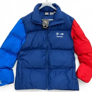 BMW Puma M Sport Racing Red Blue Winter Puffer Bomber Ski Jacket Men's Large New - Picture 1 of 10