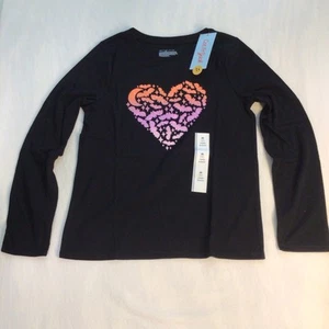 NEW Cat & Jack Girls Long Sleeve Black Sparkle Bat Heart Moon T Shirt, 8, M - Picture 1 of 12