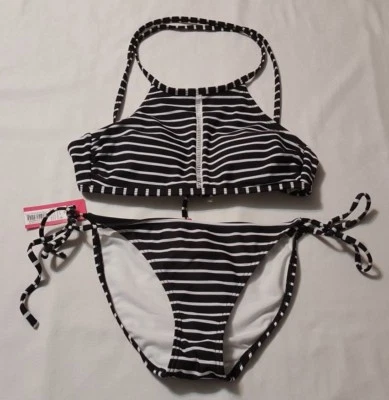 New Women's Xhilaration Swimwear Black Bikini Top & Bottoms Swimsuit Size Medium - Image 1 of 2