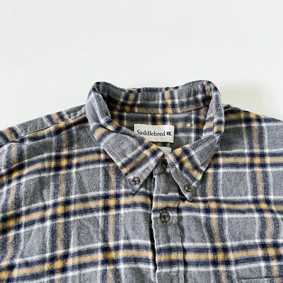 Saddlebred Classic Fit Plaid Flannel Shirt 3XLT Gray Navy Blue Gold - Image 1 of 4