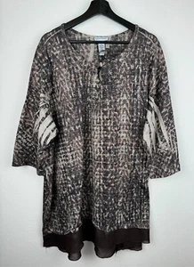 Catherines Top Damen Größe 3X Braun 3/4-Arm Kunstverziert Schlüsselloch Karriere - Bild 1 von 10