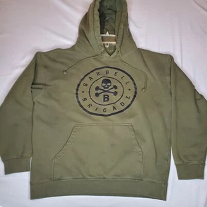 Barbell Brigade Sweatshirt Hoodie Mens Size M Olive Green GYM 22x24 Distressed - Picture 1 of 18