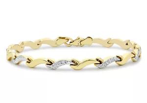 9CT 2-Colour Gold Wave Link Bracelet 7.5" - Picture 1 of 6