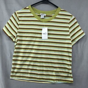 New Rue21 Short Sleeve Green Brown Striped Knit Shirt Young Adult Small Women - Picture 1 of 12