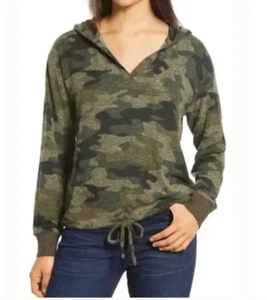 NWT Lucky Brand Women's Long Sleeve Soft Cloud Jersey Green Camo Hoodie L - Picture 1 of 14