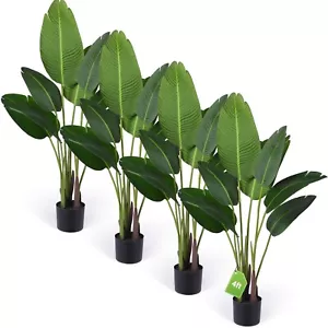 Crowye 4 Pack 4Ft Artificial Bird of Paradise Plants Faux Palm Tree with 10 T... - Picture 1 of 6