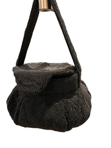 Vintage 1950s Walborg Original Black Glass Beaded Handbag Box Purse Evening Bag - Picture 1 of 17