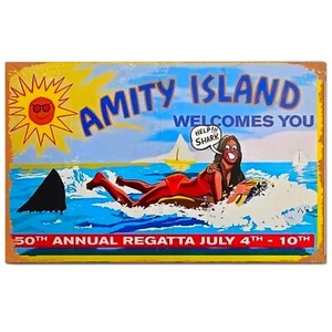 Jaws Amity Island "Vandalised" Poster Artwork Printed on Metal Sign Retro Style - Picture 1 of 2